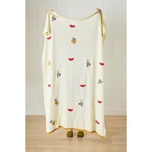Anthropologie Diane Knitted Icon Throw Blanket Butterfly Hearts Cozy Soft Gift